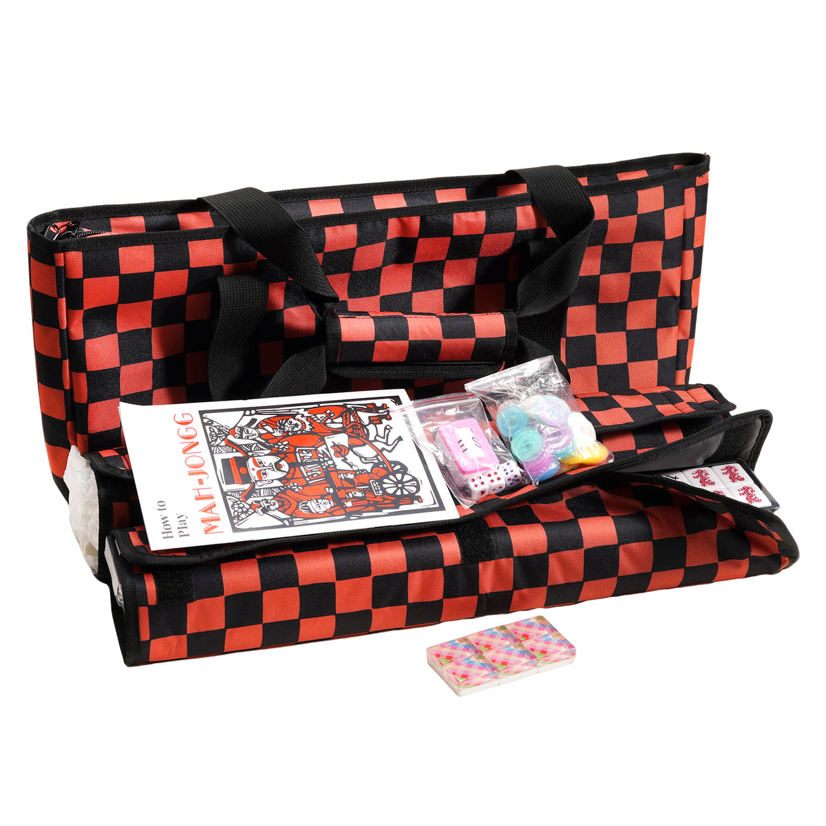Pink-Green Striped Canvas Mahjong Tote