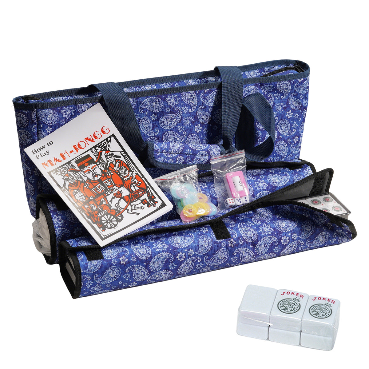 Dark Blue Patterned Mahjong Canvas Tote Bag