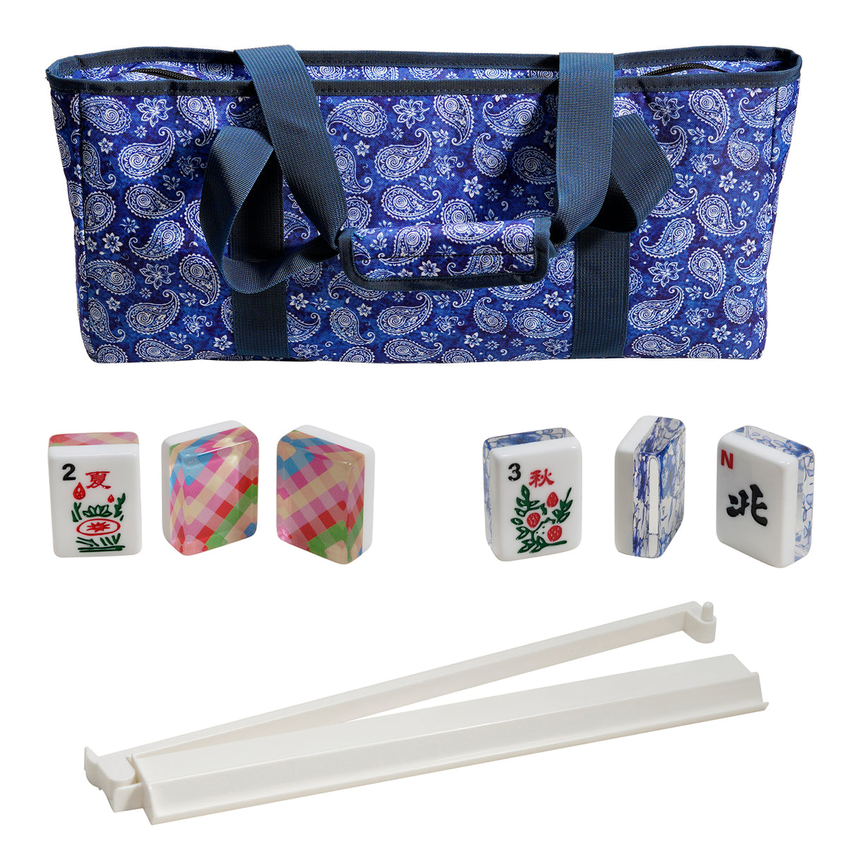 Dark Blue Patterned Mahjong Canvas Tote Bag