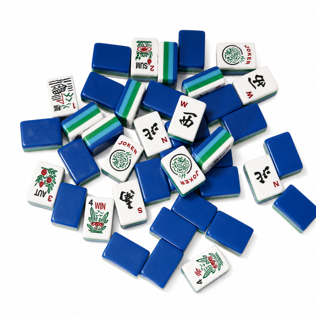 Blue-Green Four-Layer Mahjong Tiles