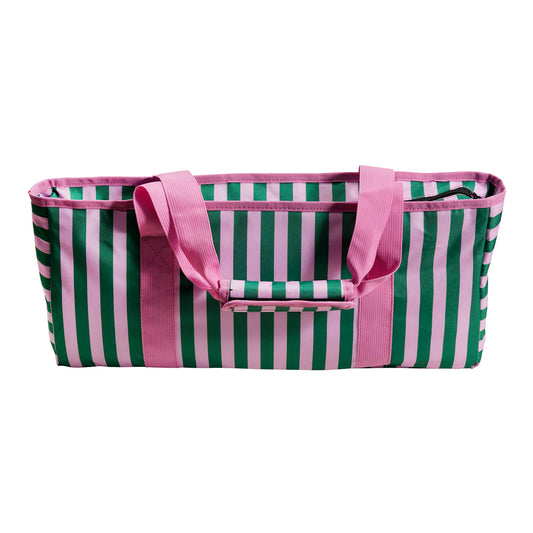 Pink-Green Striped Canvas Mahjong Tote