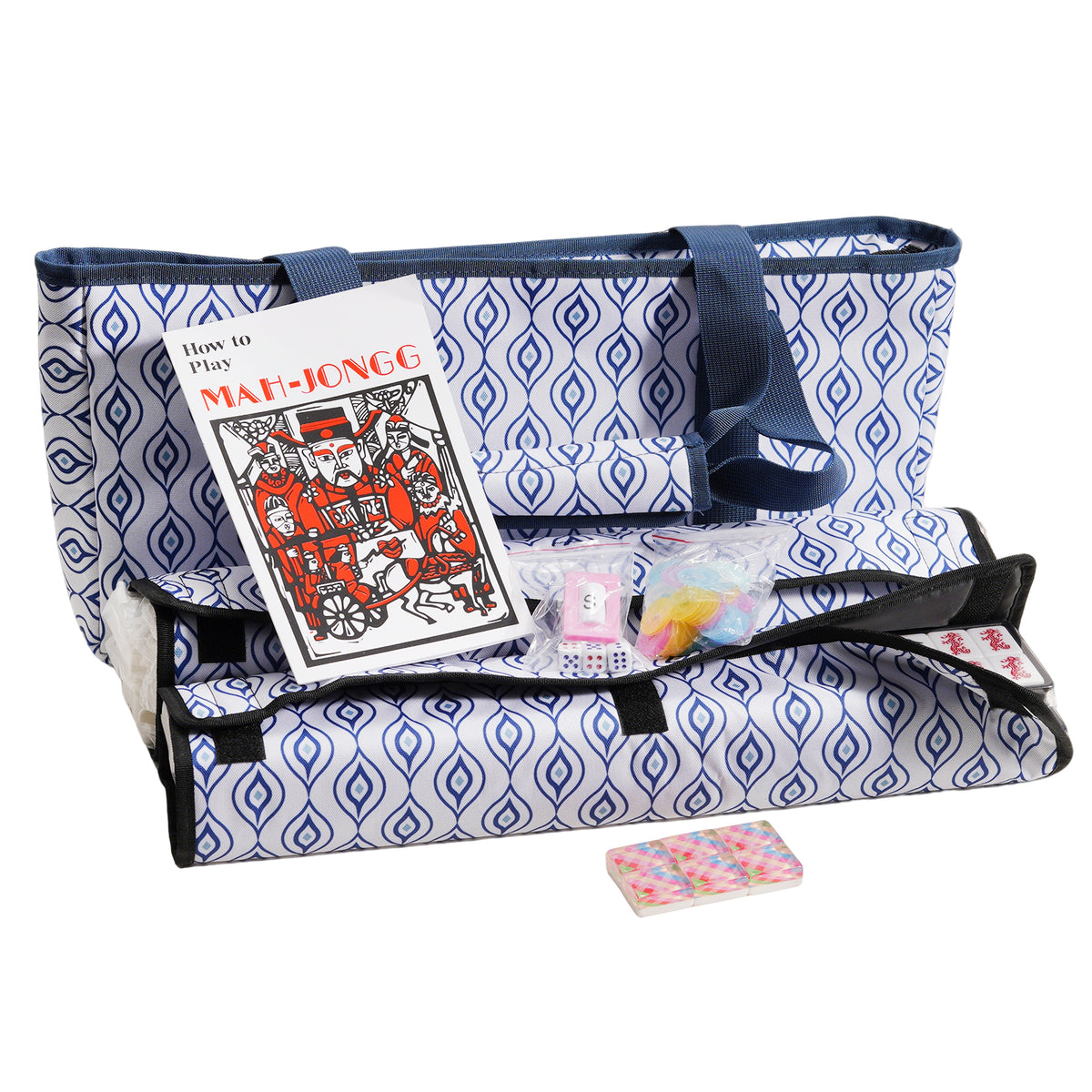 Pink-Green Striped Canvas Mahjong Tote