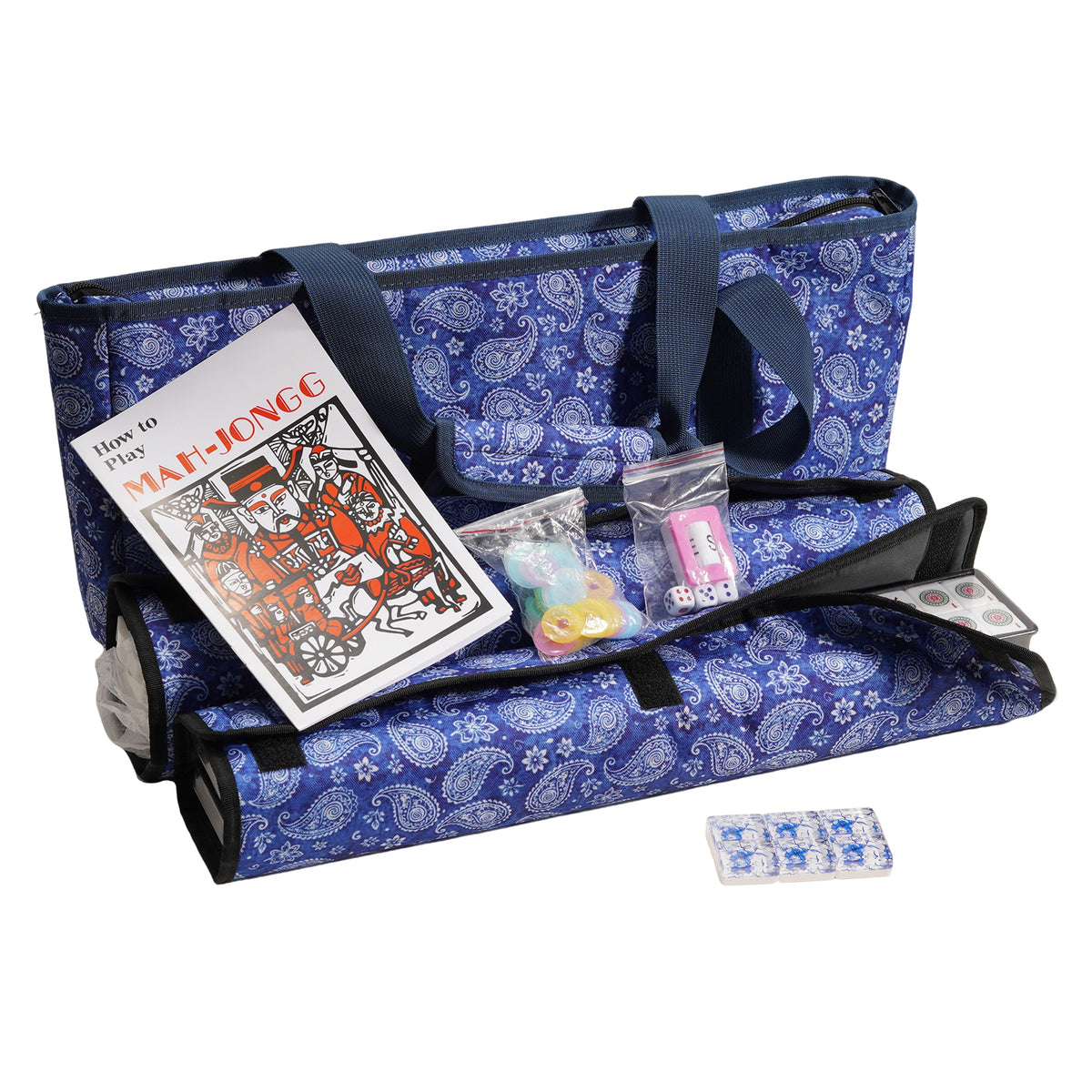 Pink-Green Striped Canvas Mahjong Tote