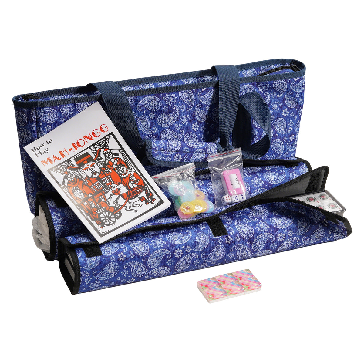 Dark Blue Patterned Mahjong Canvas Tote Bag